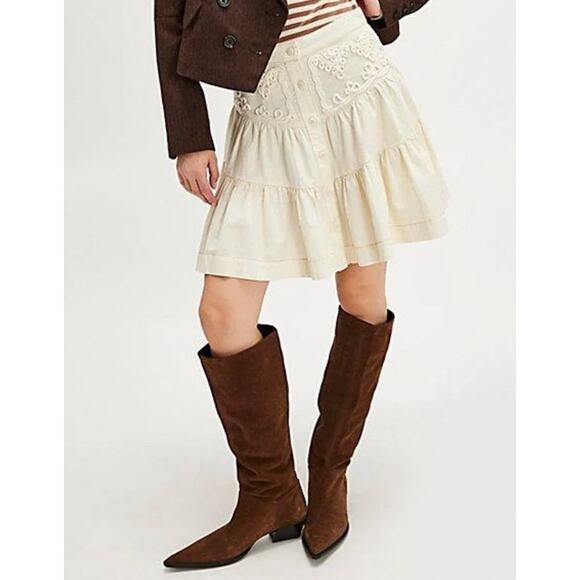 FREE PEOPLE August Natural Cream Mini Skirt Size 6 NEW - Picture 3 of 7